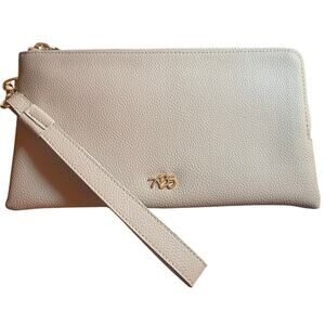 Leather Wristlet Clutch, ABS by Allen Schwartz, Storage Galore, Beige